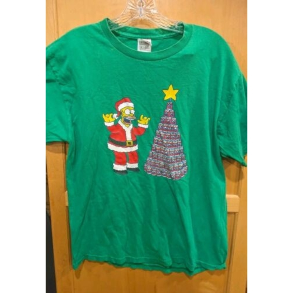Vintage The Simpsons Christmas Beer Tree Shirt Size Large Homer Duff Beer Y2K
